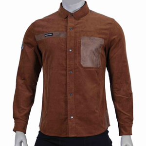 Mens Hiking Camping Cotton Corduroy Shirts Fake Leather Trims Outdoor Tops