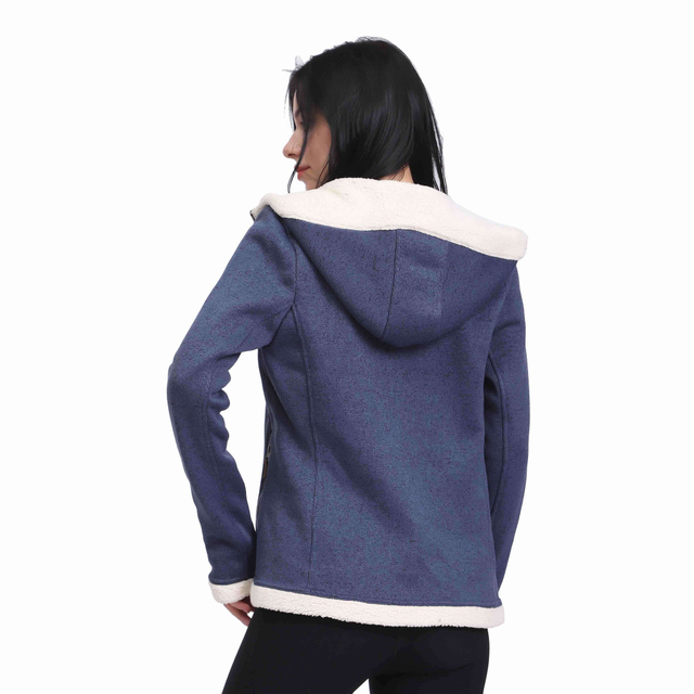 Women Shaggy Trim Zipper Chunky Fleece Hoodie Sweatshirt 