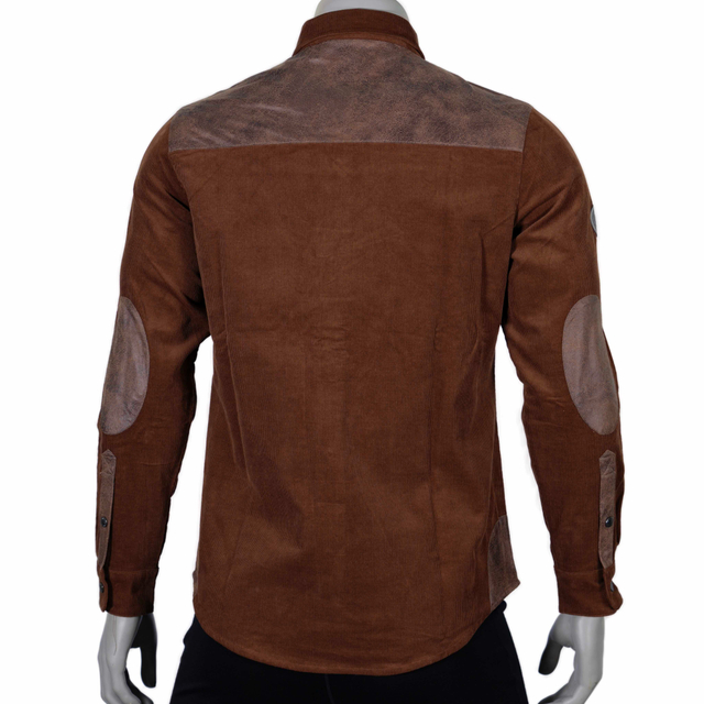 Mens Hiking Camping Cotton Corduroy Shirts Fake Leather Trims Outdoor Tops
