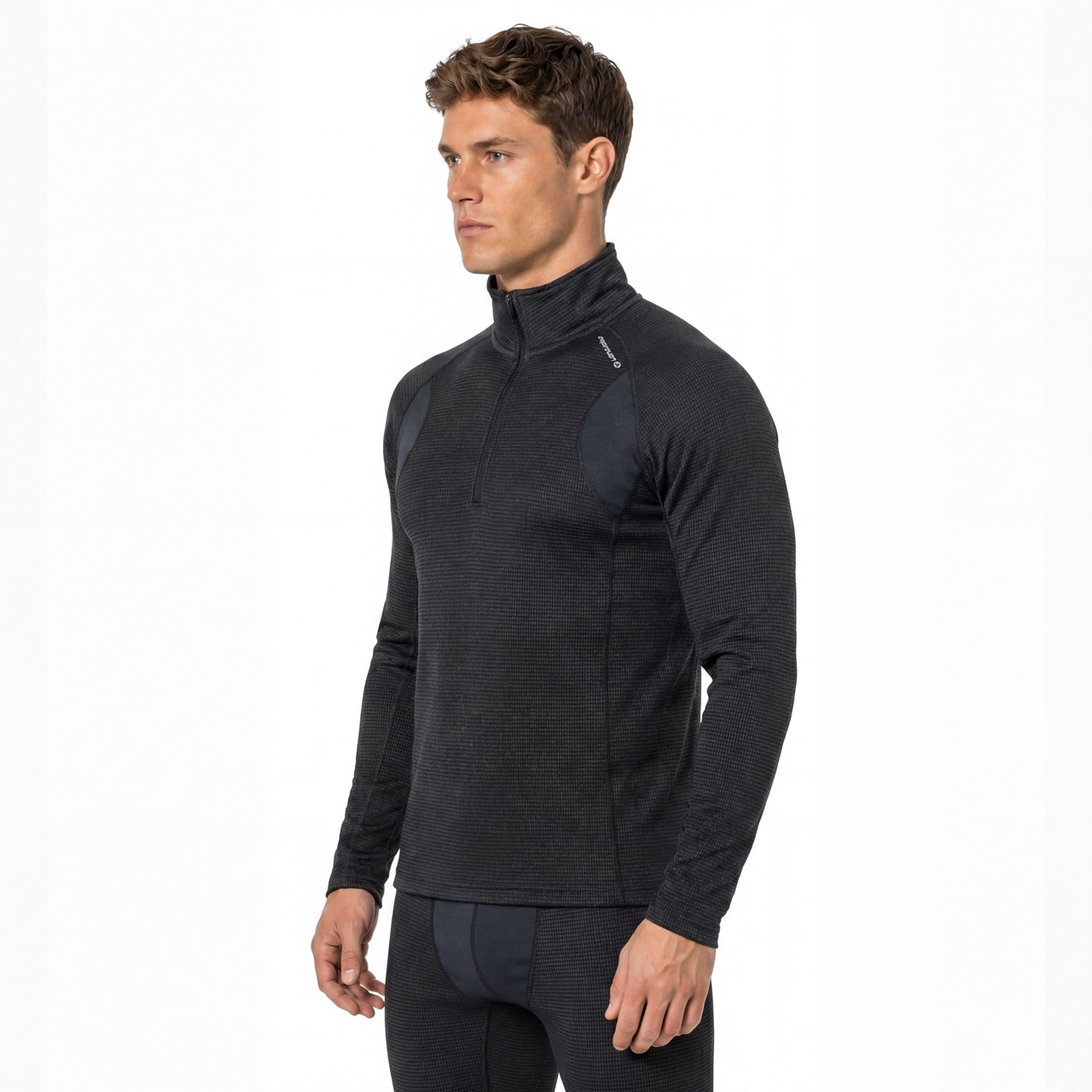 Mens Panels Yarn Dyed Inner Fleece Baselayer Half Zip Workout Thermal Tops