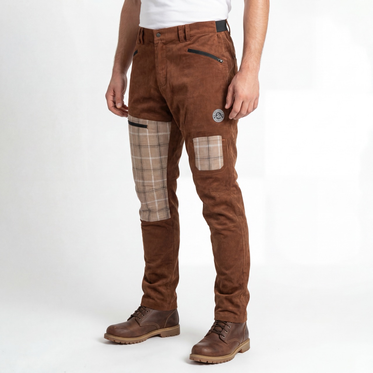 Mens Corduroy Check Panels Hiking Pant Trekking Trousers