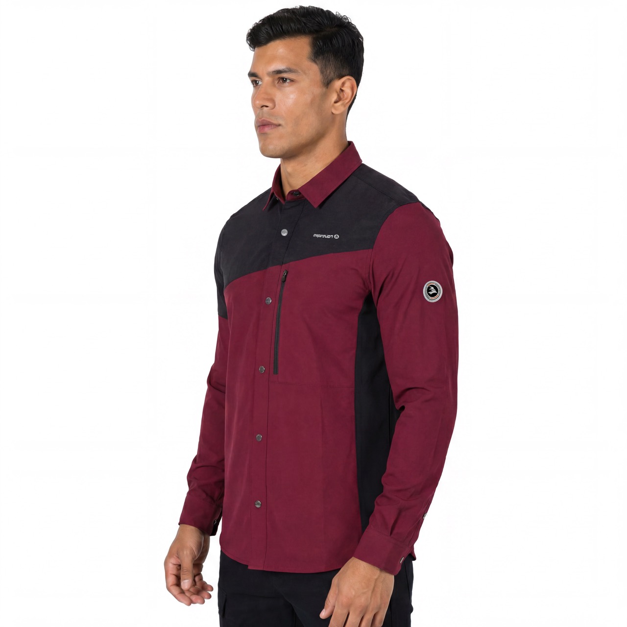 Mens Trekking Hiking Camping Color Block Zip Pocket Shirts