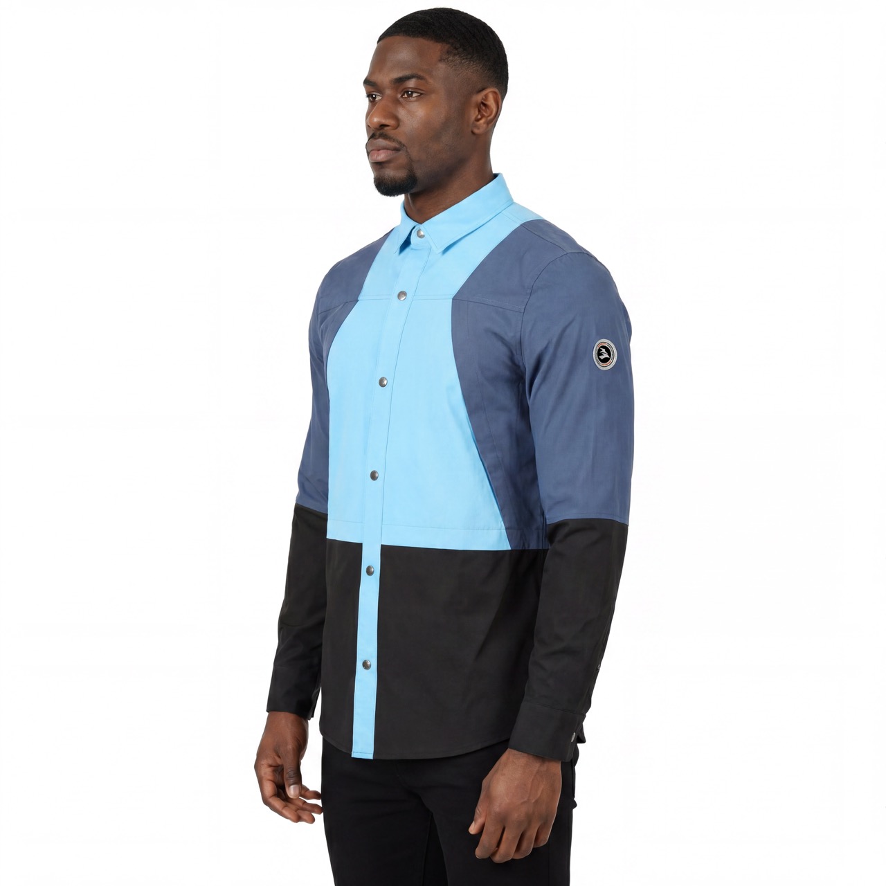 Mens Hiking Camping Contrast Panels Cooling Back & Armpit Vent Snaps Up Zipper Pockets Shirts