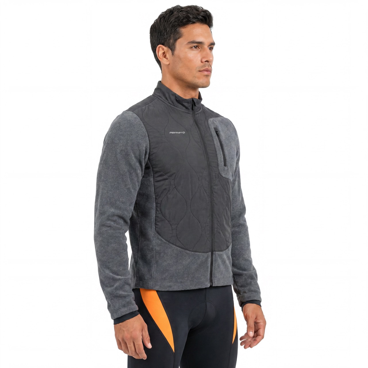 Mens Quiting Padded Panels Warm Polar Fleece Cycling Jacket