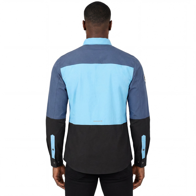 Mens Hiking Camping Contrast Panels Cooling Back & Armpit Vent Snaps Up Zipper Pockets Shirts