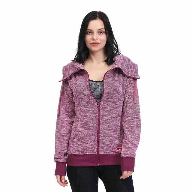 Women High Turtleneck Lapel Slub Terry Zip Sweatshirt