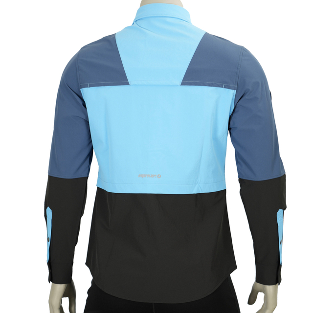 Mens Hiking Camping Contrast Panels Cooling Back & Armpit Vent Snaps Up Zipper Pockets Shirts