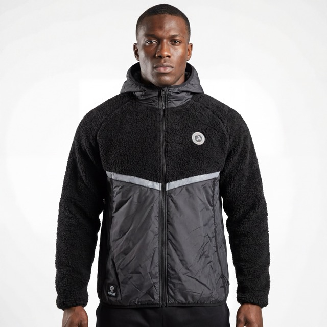 Mens Bonded Sherpa Quilting Panel Reflective Trim Winter Outdoor Hoodie Jacket