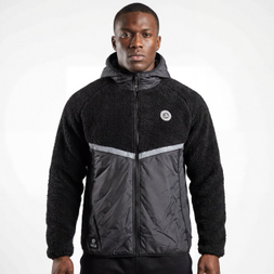 Mens Bonded Sherpa Quilting Panel Reflective Trim Winter Outdoor Hoodie Jacket