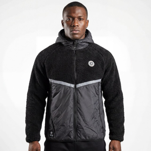 Mens Bonded Sherpa Quilting Panel Reflective Trim Winter Outdoor Hoodie Jacket