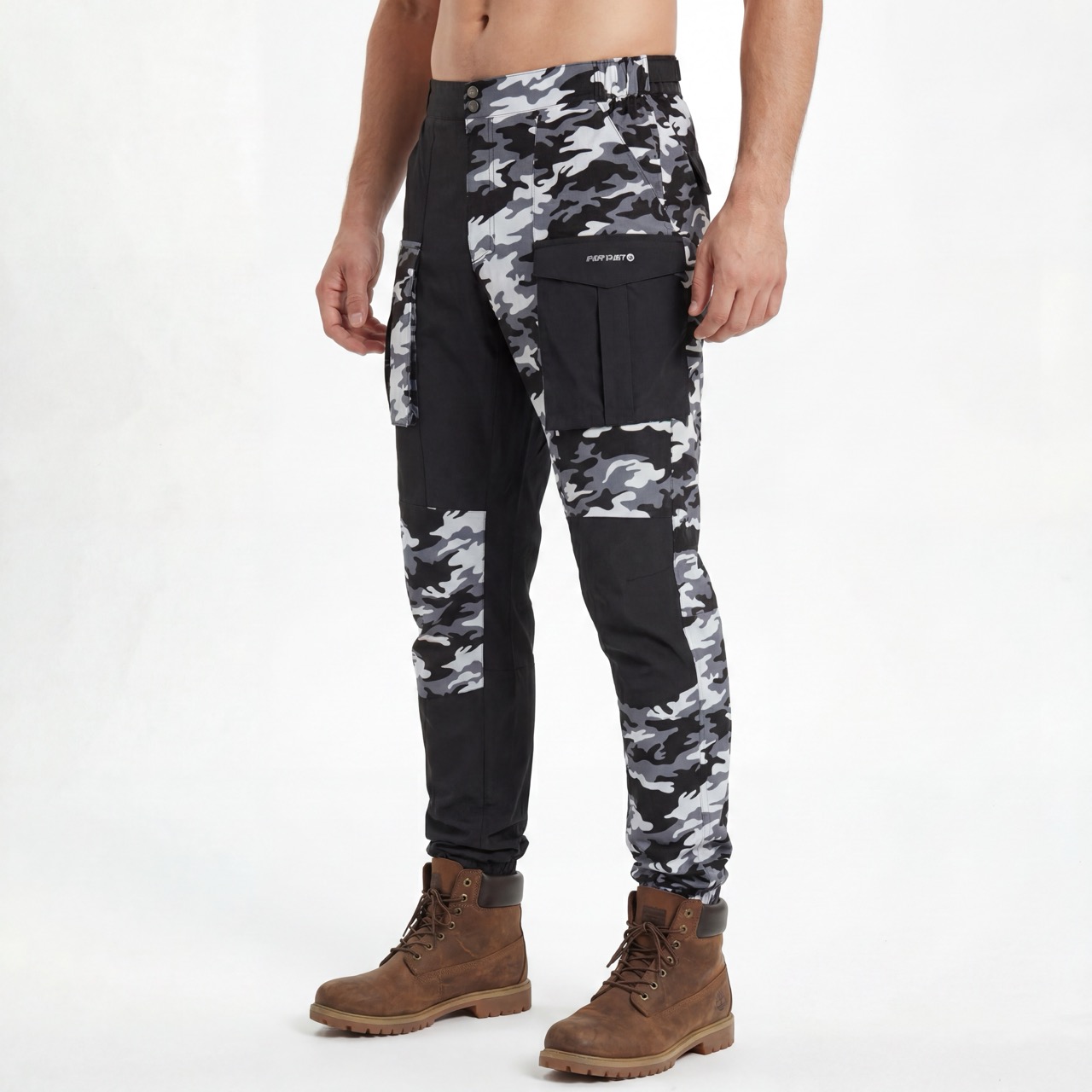 Mens Camouflage Print Color Block Panels Hiking Pant