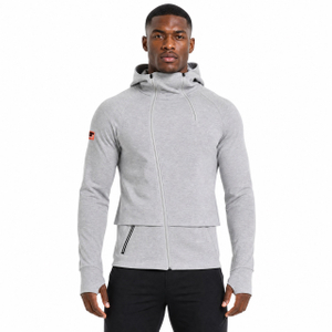 Mens Running Diagonal Placket High Collar Double Zip Raglan Sleeves Hoodie Jacket