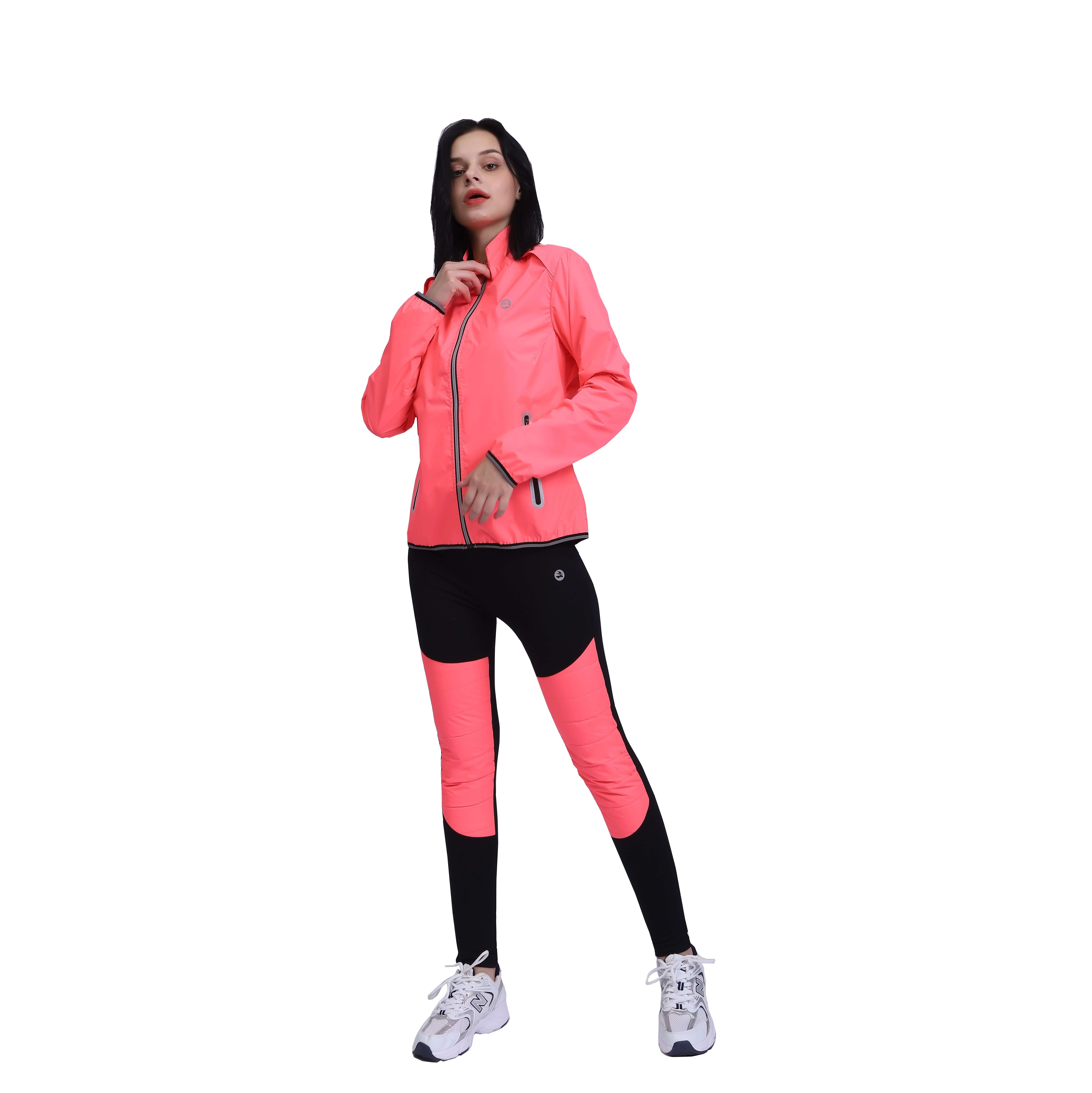 Women Windproof Light Weight Reflective Binding Stand Collar Zipper Jacket Top