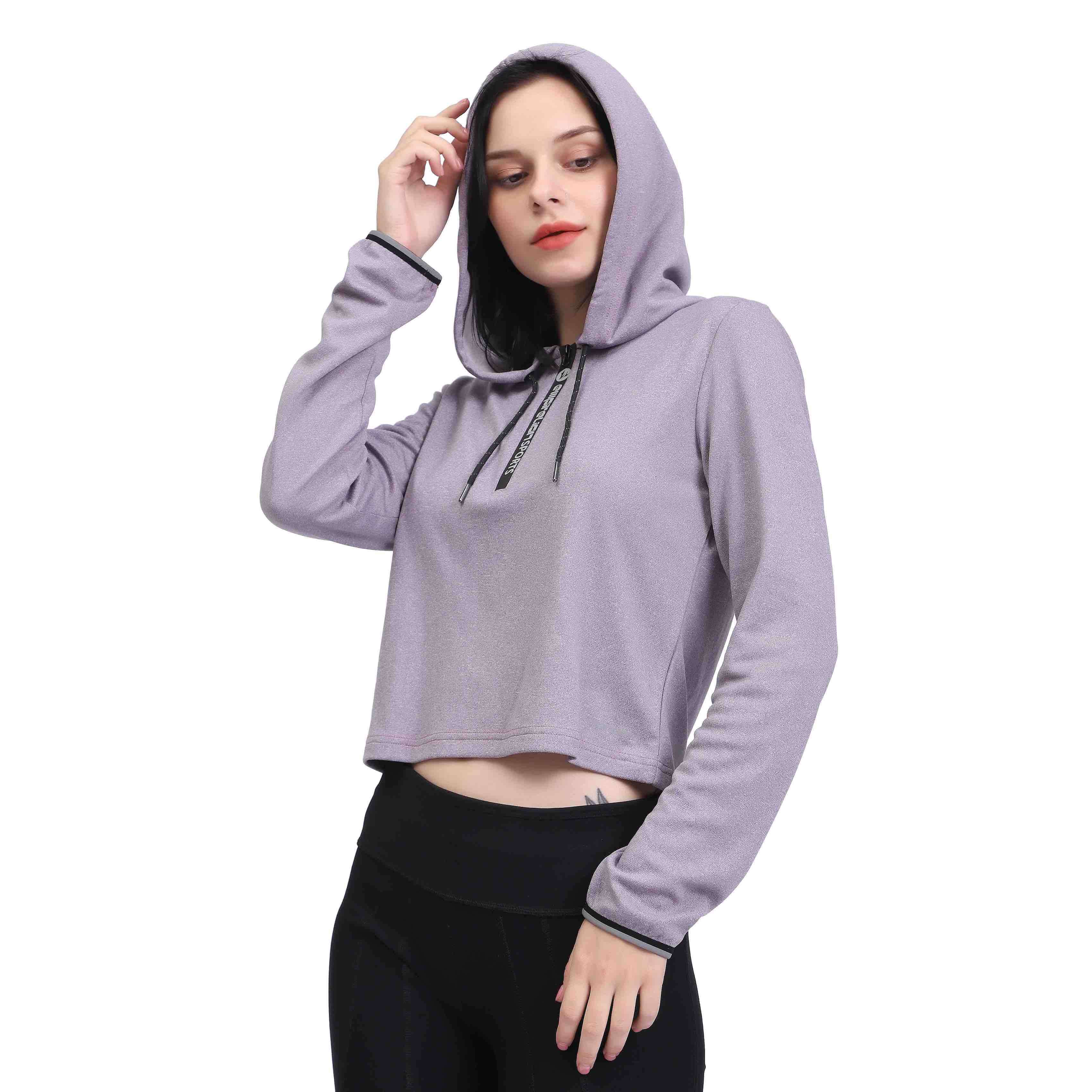 Women's Long Sleeve Workout Crop Top Sweatshirt Hoodies
