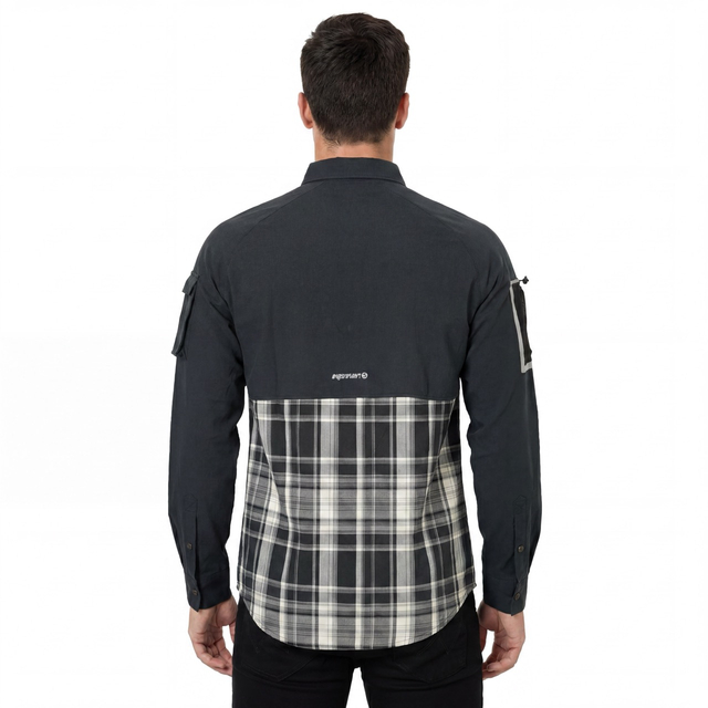 Mens Yarn Dyed Check Panel Reflective Sleeve Pocket Hiking Shirts