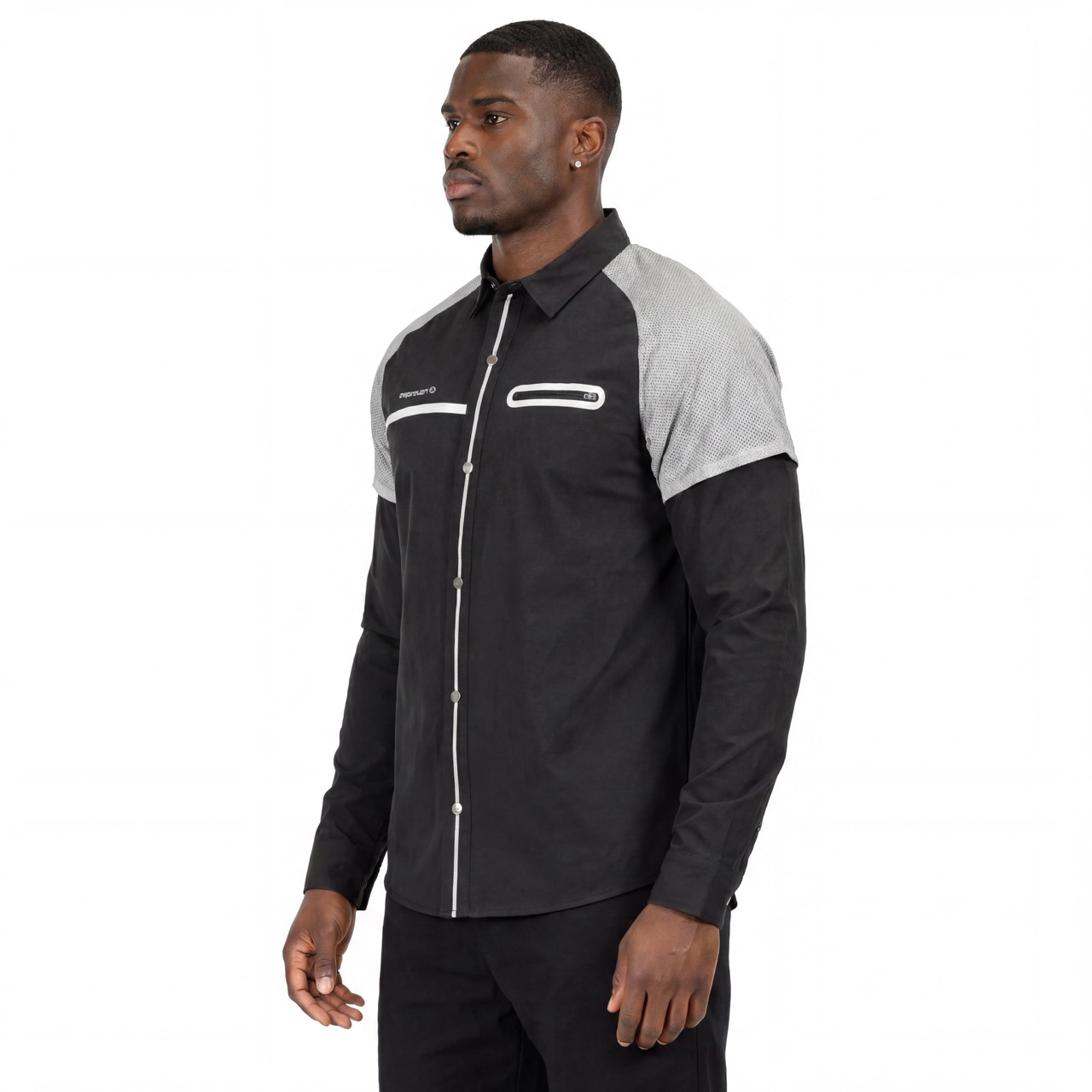 Mens Reflective Trims Night Hiking Camping Fishing Sealed Zip Pocket Snaps Up Shirts
