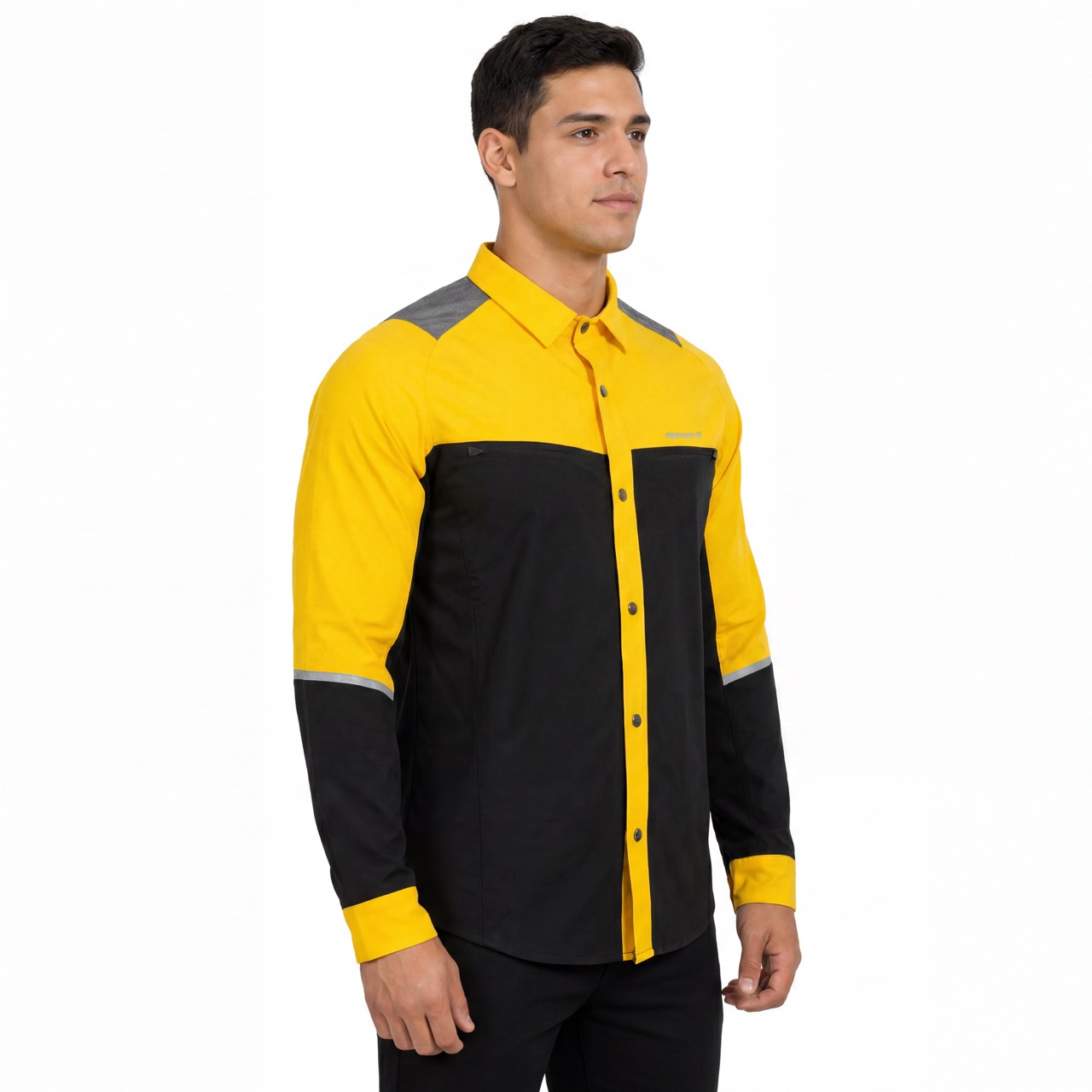 Mens Reflective Panel Hiking Camping Fishing Snaps Up Contrast Functional Shirts