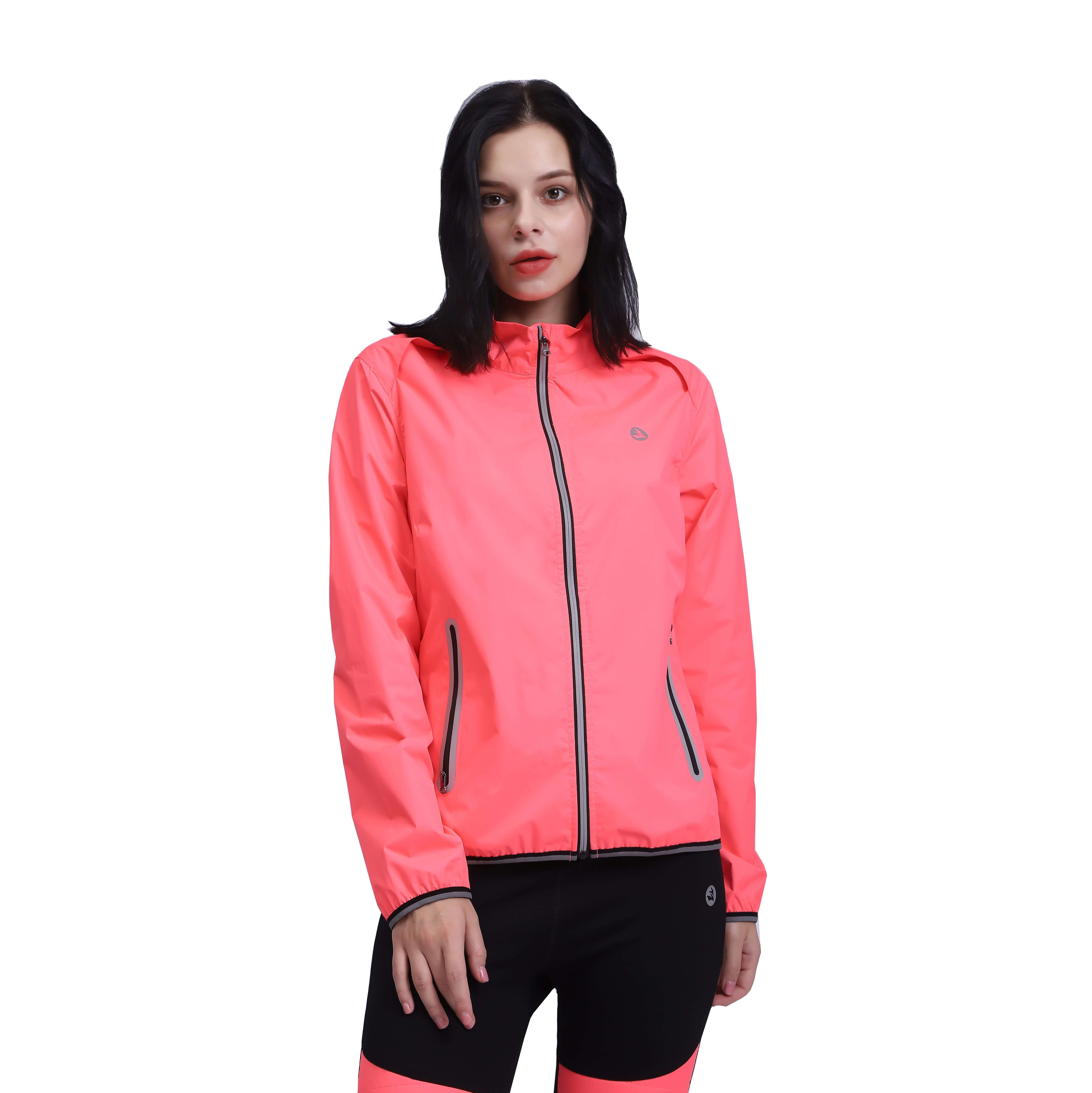 Women Windproof Light Weight Reflective Binding Stand Collar Zipper Jacket Top