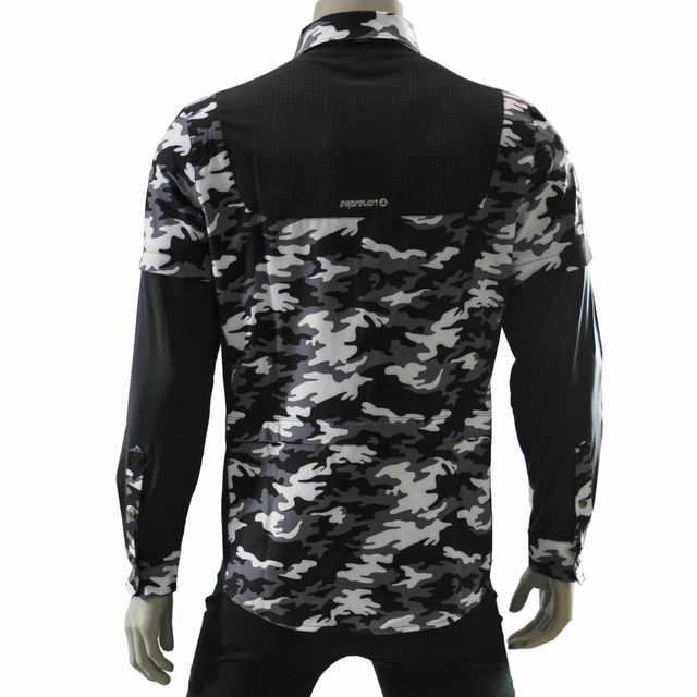Mens Camouflage Print Color Blocked Laser Holes Yoke Double Sleeve Trekking Shirt