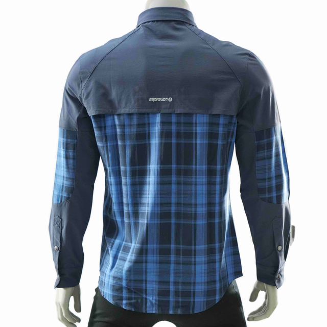 Mens Check Panel Zipper Patch Pockets Hiking Shirts