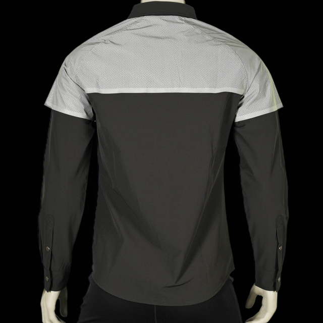 Mens Reflective Trims Night Hiking Camping Fishing Sealed Zip Pocket Snaps Up Shirts