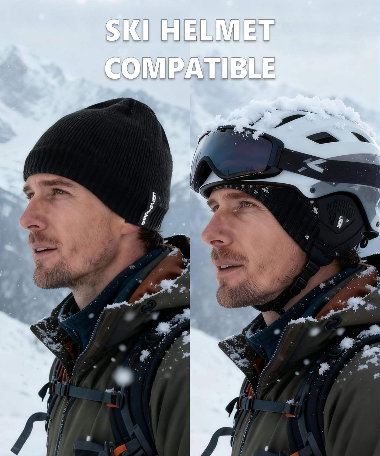 Water-Resistant Windproof Skull Cap, Helmet-Compatible Winter Beanie Snow-Proof Hat
