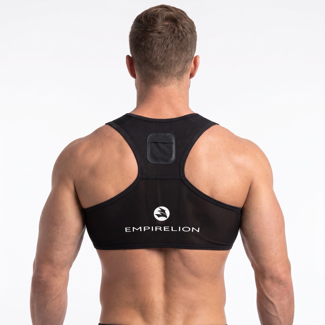 Men Quick Dry Mesh Sports Racerback Vest with Back Silicone Anti-Slip Pocket, Fits Multiple Sizes Apple Watch for Heart Rate Monitoring, for Football Running Training