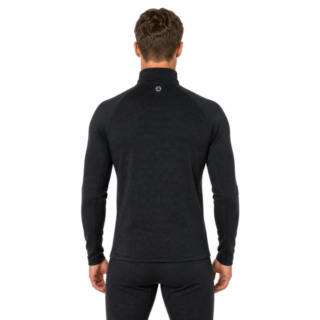 Mens Panels Yarn Dyed Inner Fleece Baselayer Half Zip Workout Thermal Tops