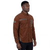 Mens Hiking Camping Cotton Corduroy Shirts Fake Leather Trims Outdoor Tops