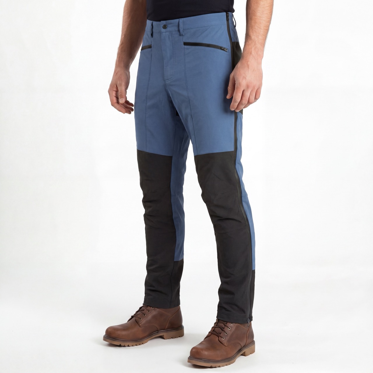 Mens Full Side Zippers Opening Hiking Trousers Color Block Snow Pant