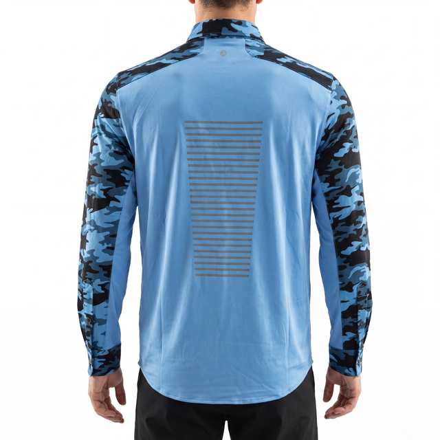 Mens Camouflage Print Color Blocked Zipper Pocket Hiking Shirt