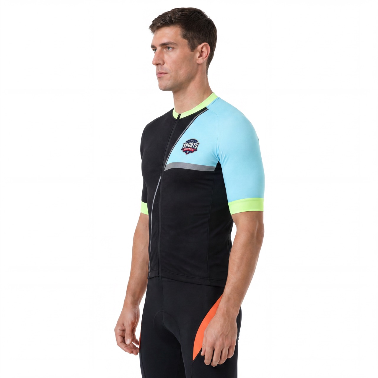 Reflective Trims Raglan Short-sleeved High Neck Cycling Jersey
