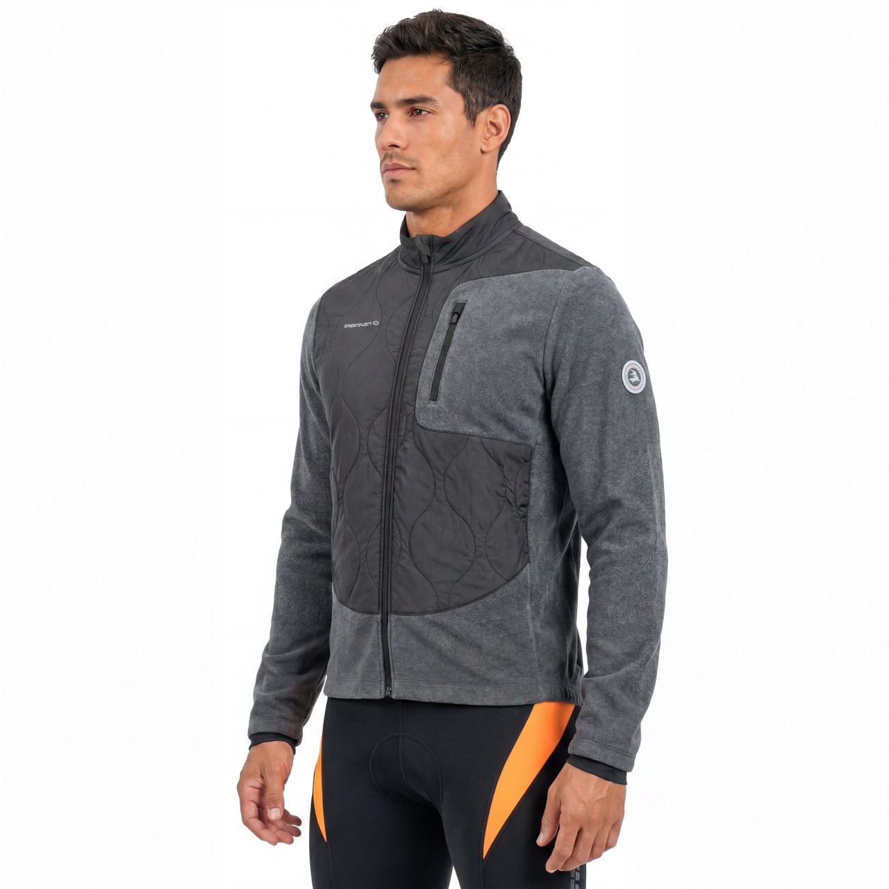 Mens Quiting Padded Panels Warm Polar Fleece Cycling Jacket