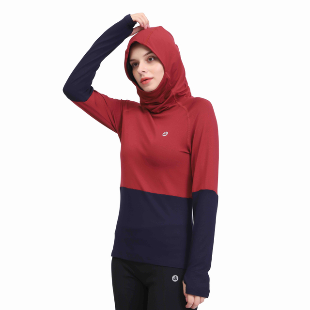 Women Cowl Neck Thumb Holes Long Sleeve Color Block Pullover Hoodie