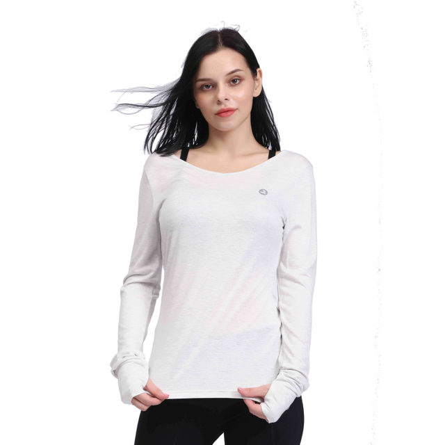 Women's White Long Sleeve Open Back Yoga Shirts 