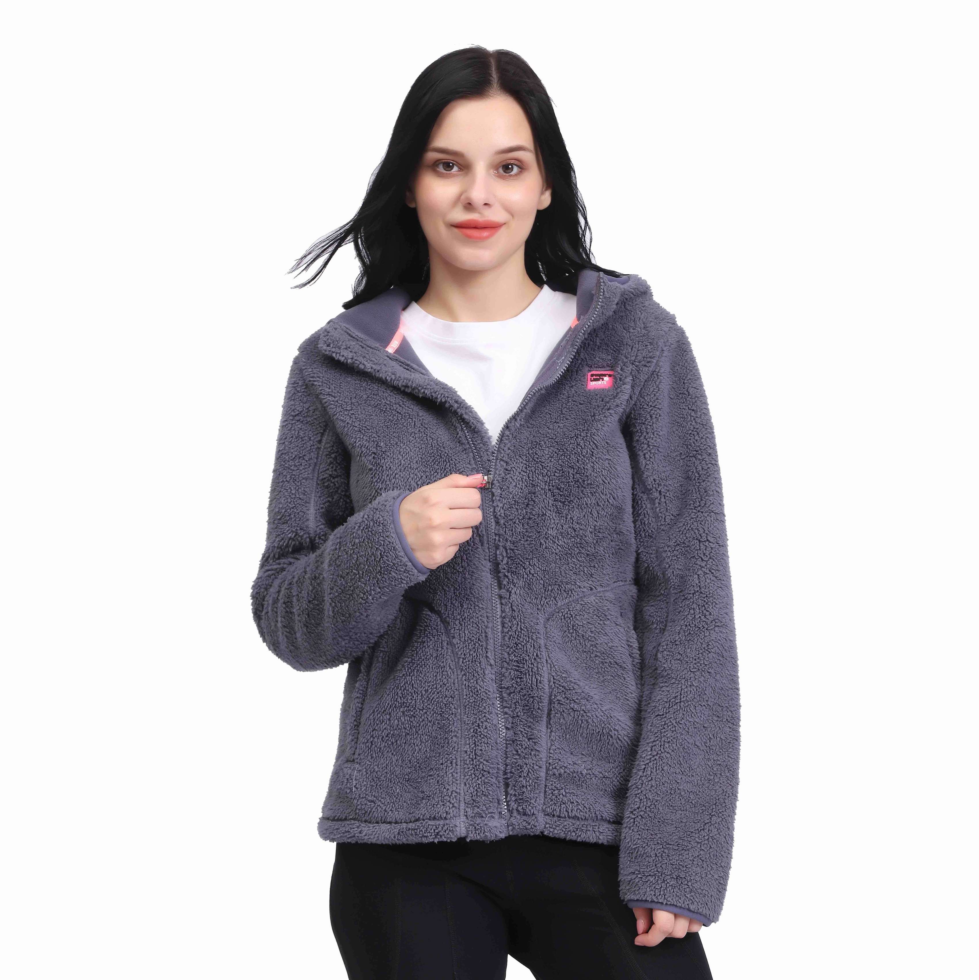 Women's Casual Sherpa Fuzzy Fleece Bonded Hoodie Jacket