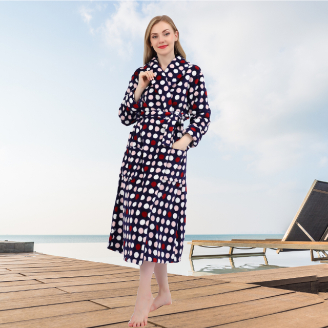 Women's Flannel Fleece Robe,Warm Plush Long Bathrobe for Women Shawl Collar Nightgown with Pockets