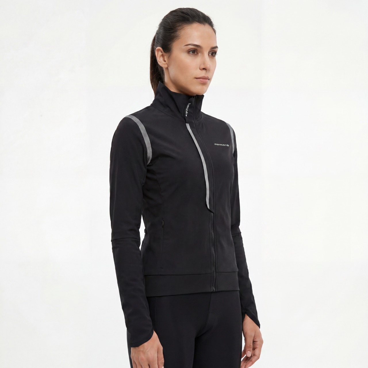 Womans High Neck Collar Reflective Trims Cycling Jacket