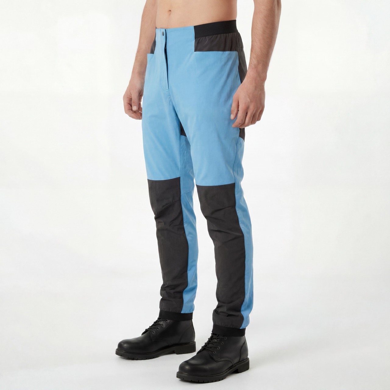 Mens Hiking Color Block Trekking Trousers Elastic Waist Pant