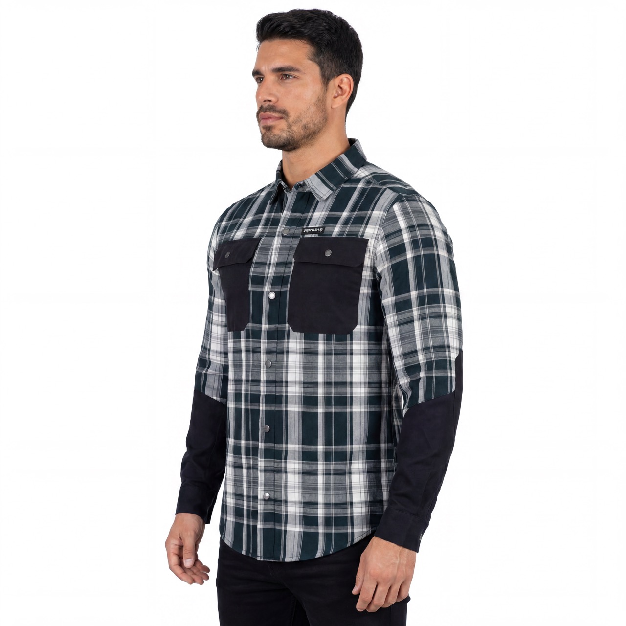 Mens Yarn Dyed Check Laser Cut Hole Yoke Hiking Shirts