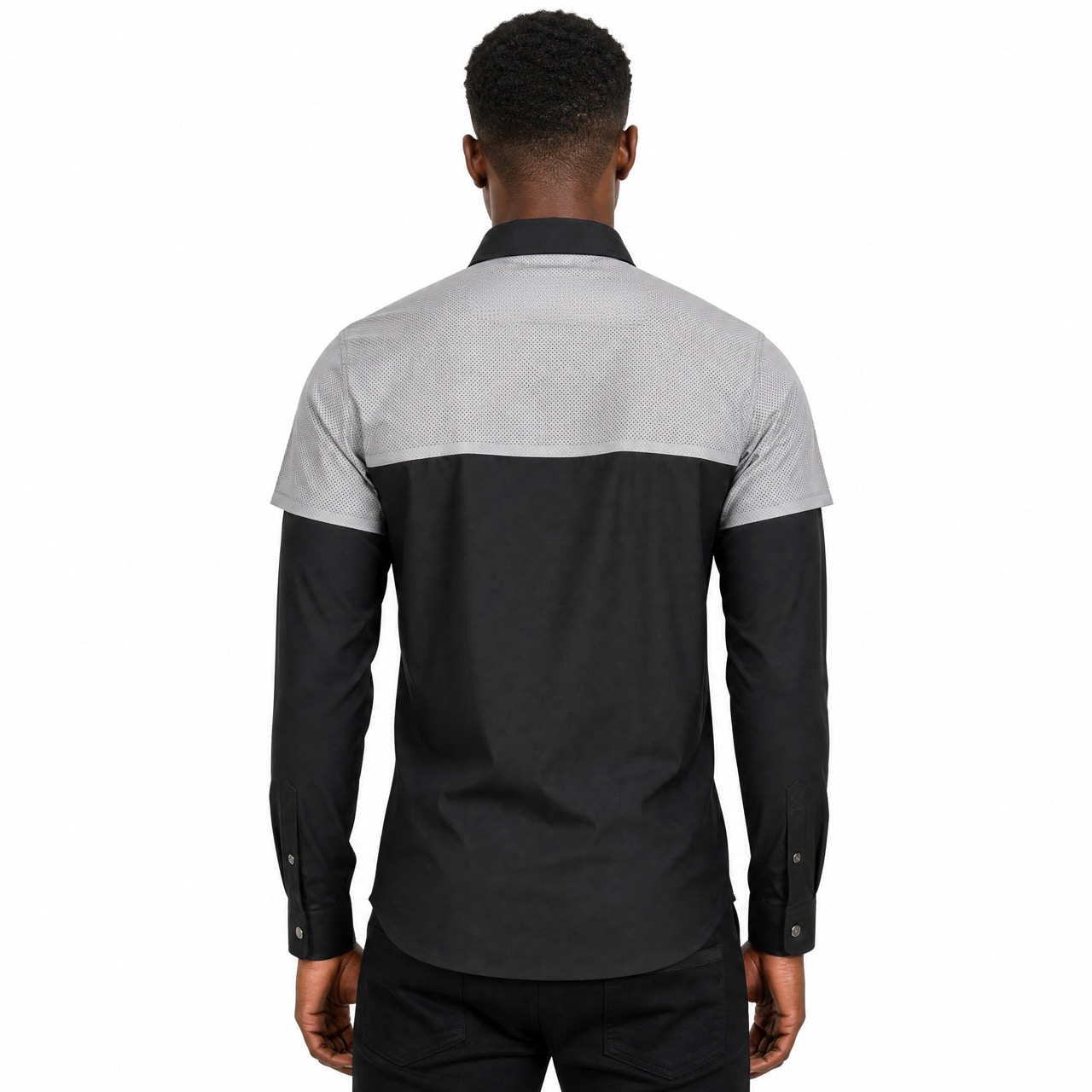Mens Reflective Trims Night Hiking Camping Fishing Sealed Zip Pocket Snaps Up Shirts