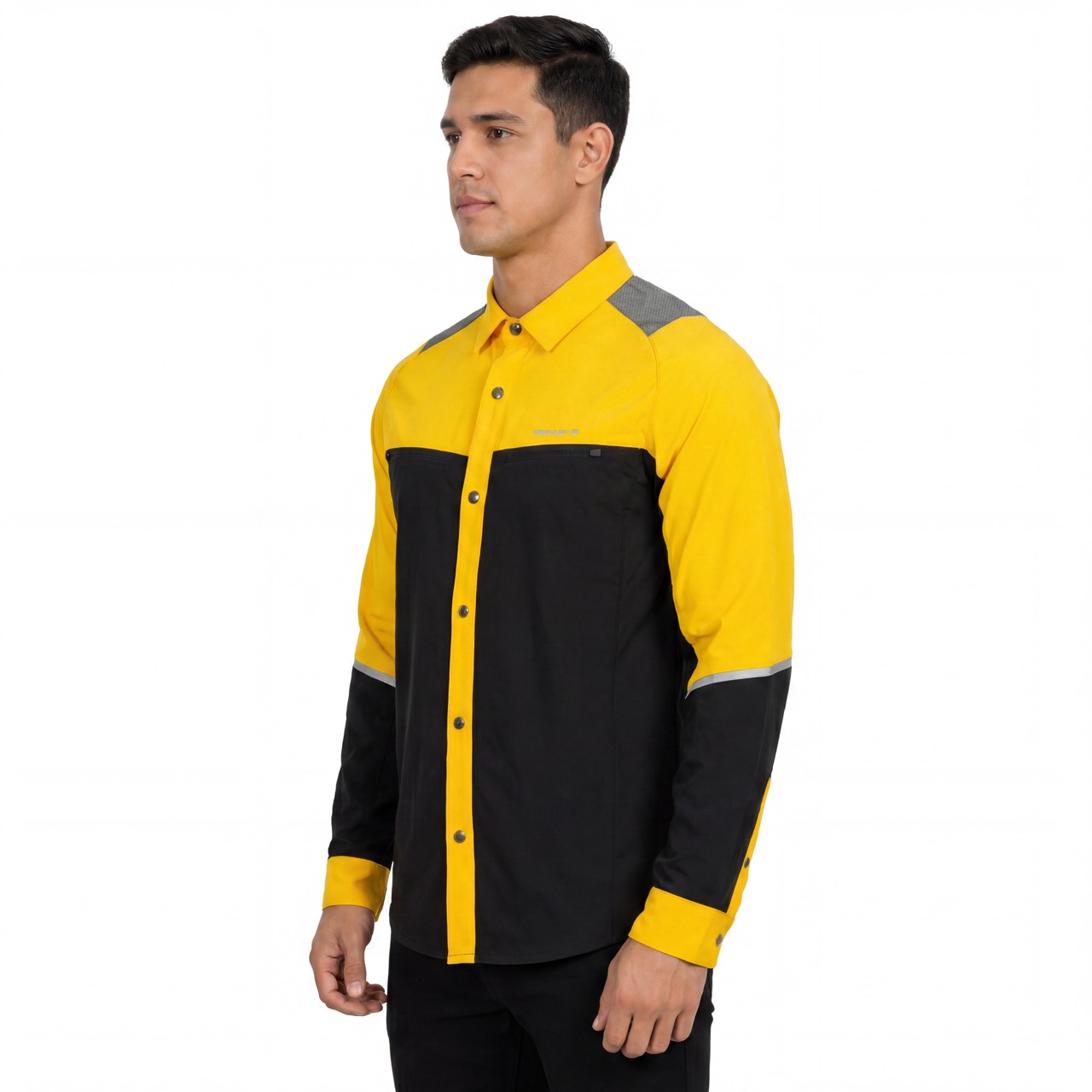 Mens Reflective Panel Hiking Camping Fishing Snaps Up Contrast Functional Shirts