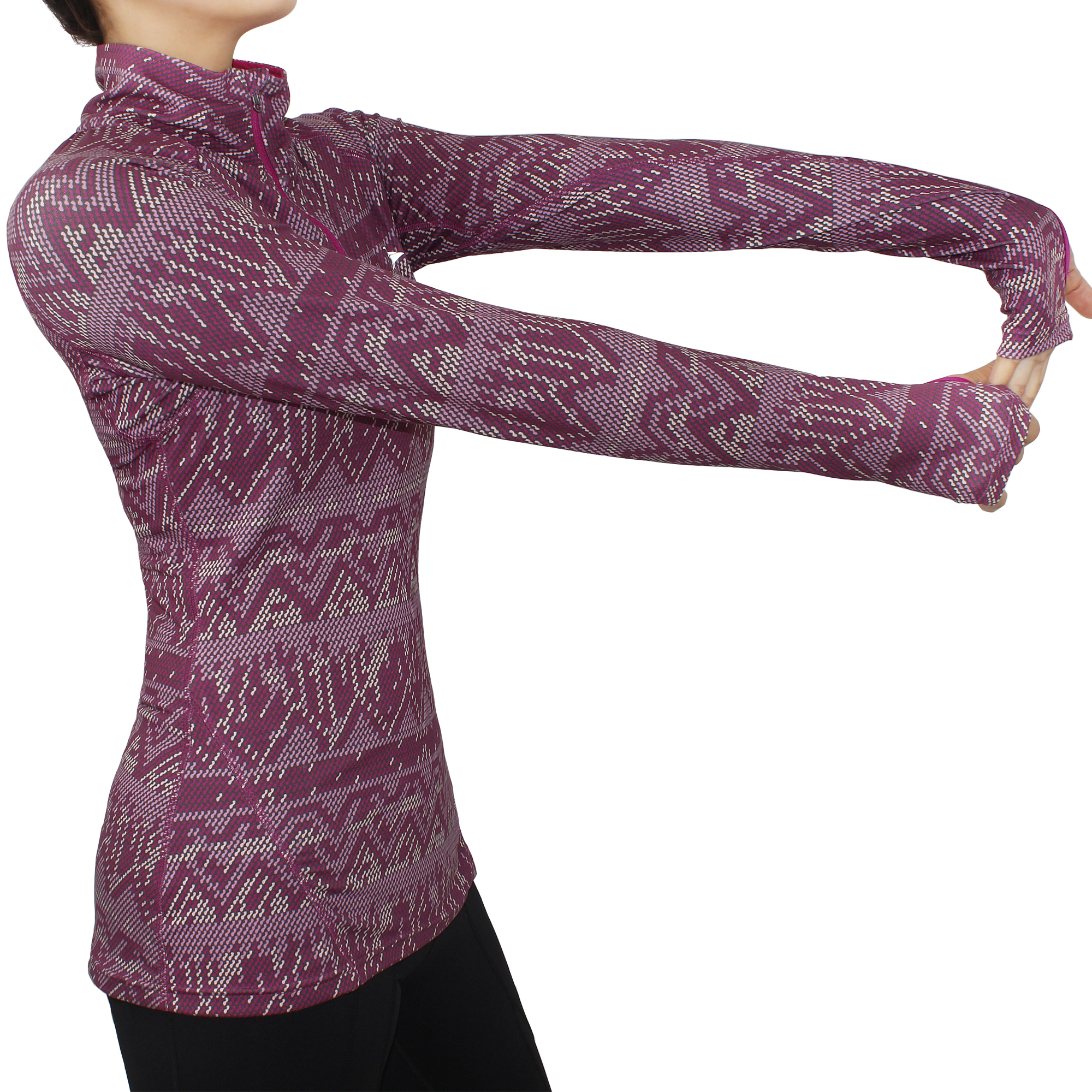 Women's Half Zip Light Long Sleeve Printed Tops Yoga Tee Running Pullover Shirts Top