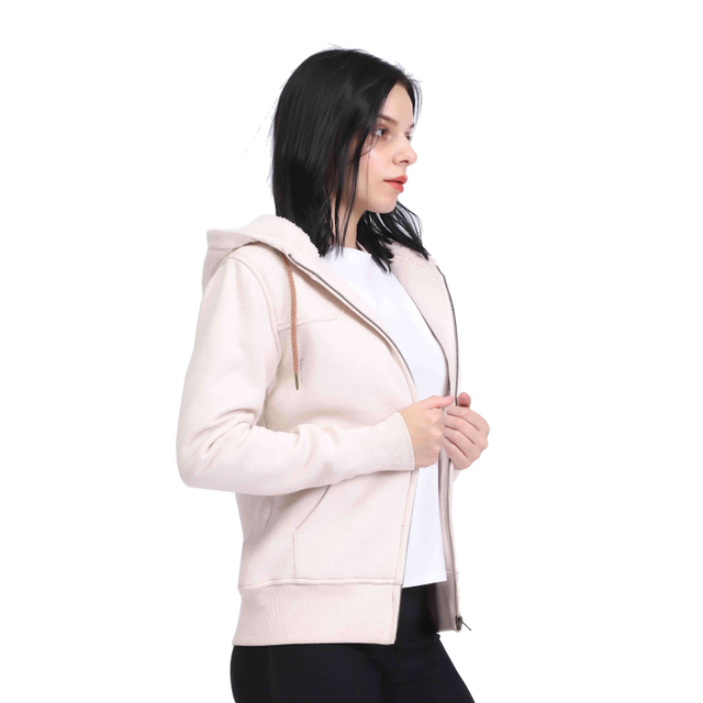 Women Sherpa Lined Zip Up Thermal Hoodie Sweatshirt