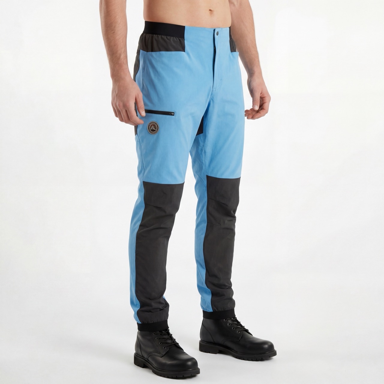 Mens Hiking Color Block Trekking Trousers Elastic Waist Pant