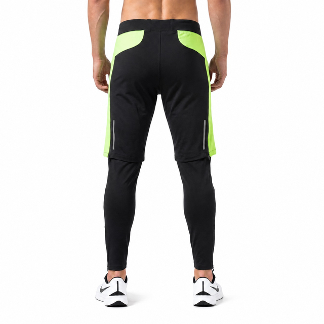 Mens Wind Proof Outdoor Quilting Color Block Baselayer 2 in 1 Adjustable Waist Pant