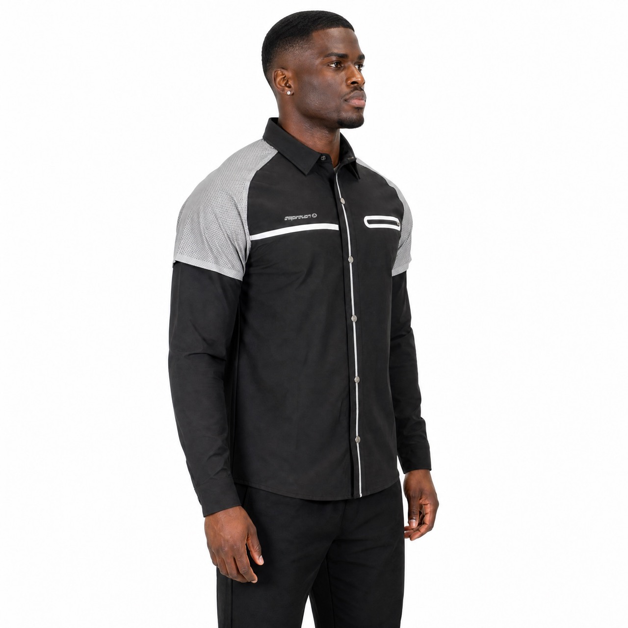 Mens Reflective Trims Night Hiking Camping Fishing Sealed Zip Pocket Snaps Up Shirts