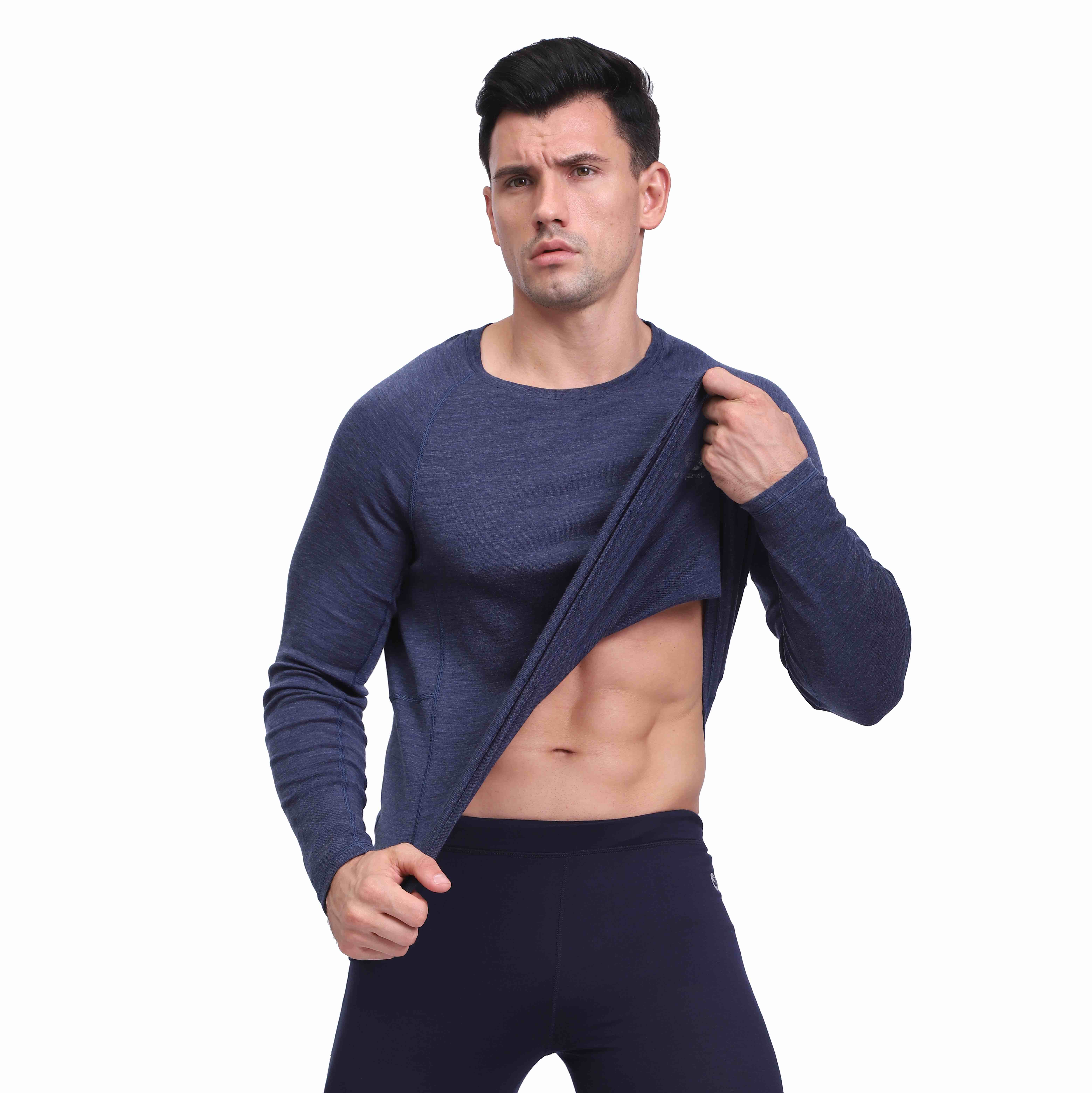Men's Merino Wool Base Layer Long Sleeve Cowl Neck Underwear Sets