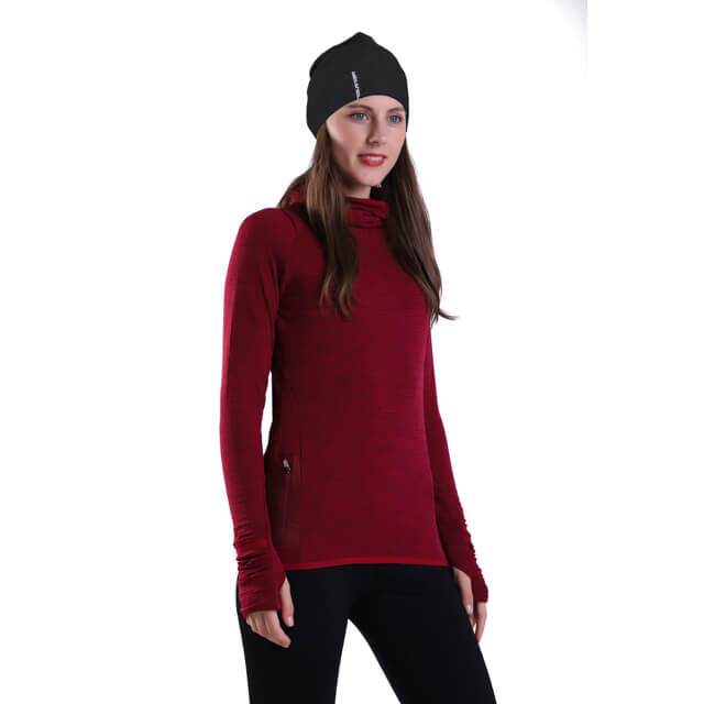 Women's Yoga Pullover Red Thermal Fleece Athletic Long Sleeve Running Top with Thumb Hole Zip Pocket