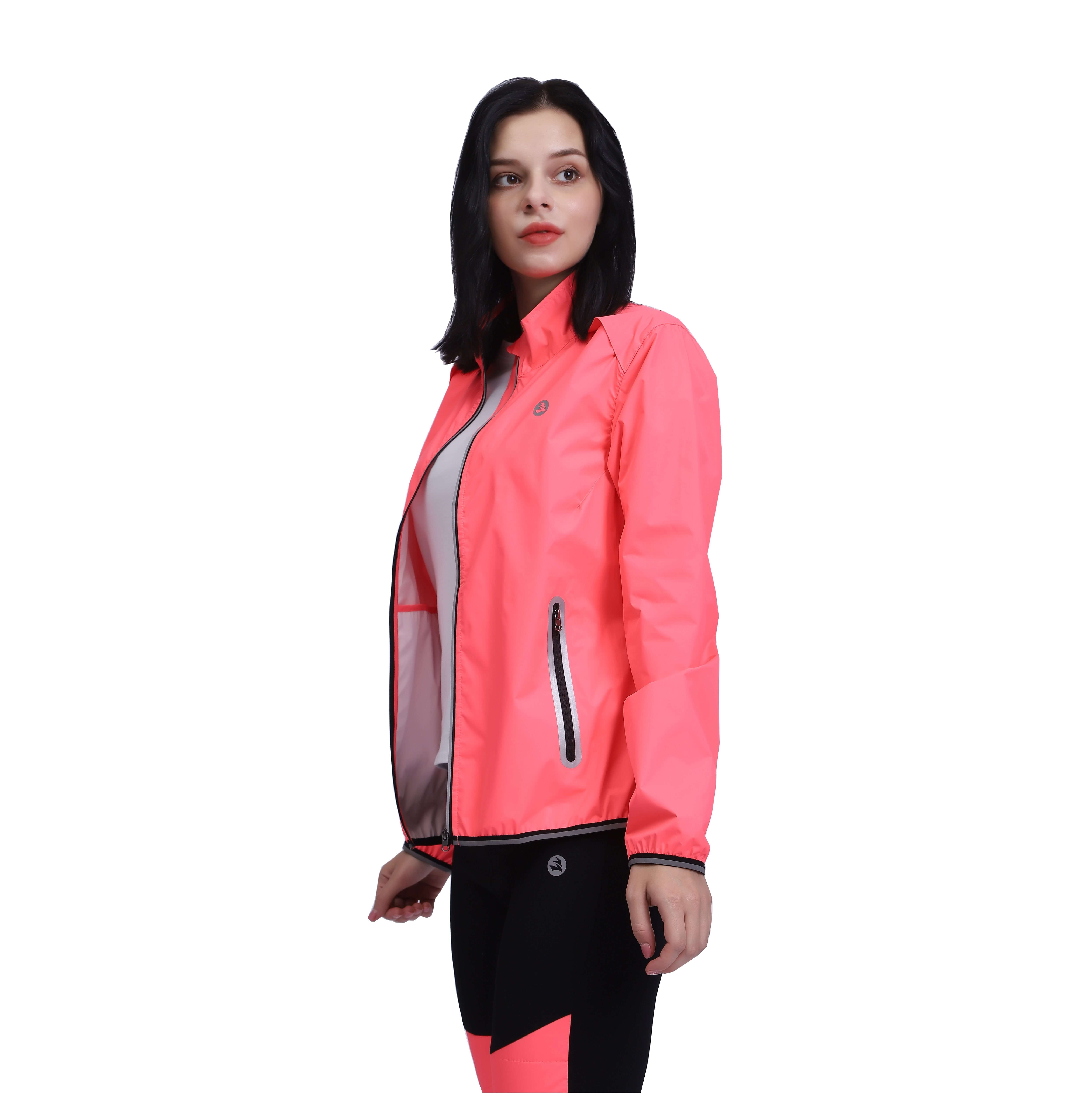 Women Windproof Light Weight Reflective Binding Stand Collar Zipper Jacket Top